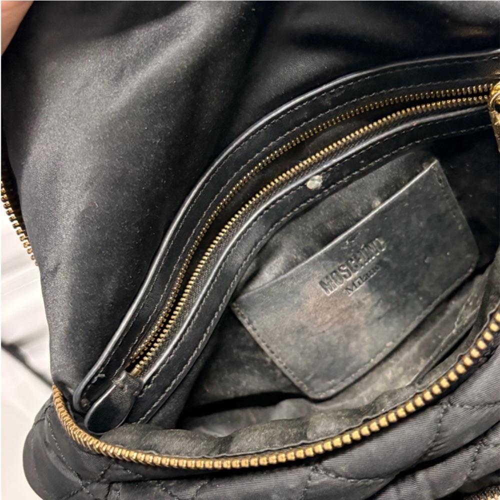 MOSCHINO Quilted Bum Bag Waist Bag Fanny Pack Black Large Gold Logo + Bag Charm - Picture 9 of 14